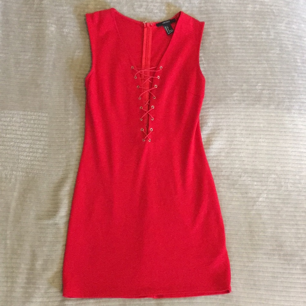Red lace up mini dress
